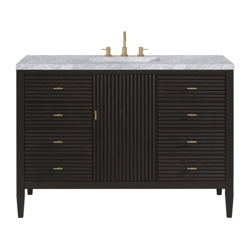 James Martin - Myrrin 48" Single Vanity, Carbon Oak w/ 3 CM Carrara White Marble Top - 485-V48-CBO-3CAR view 1