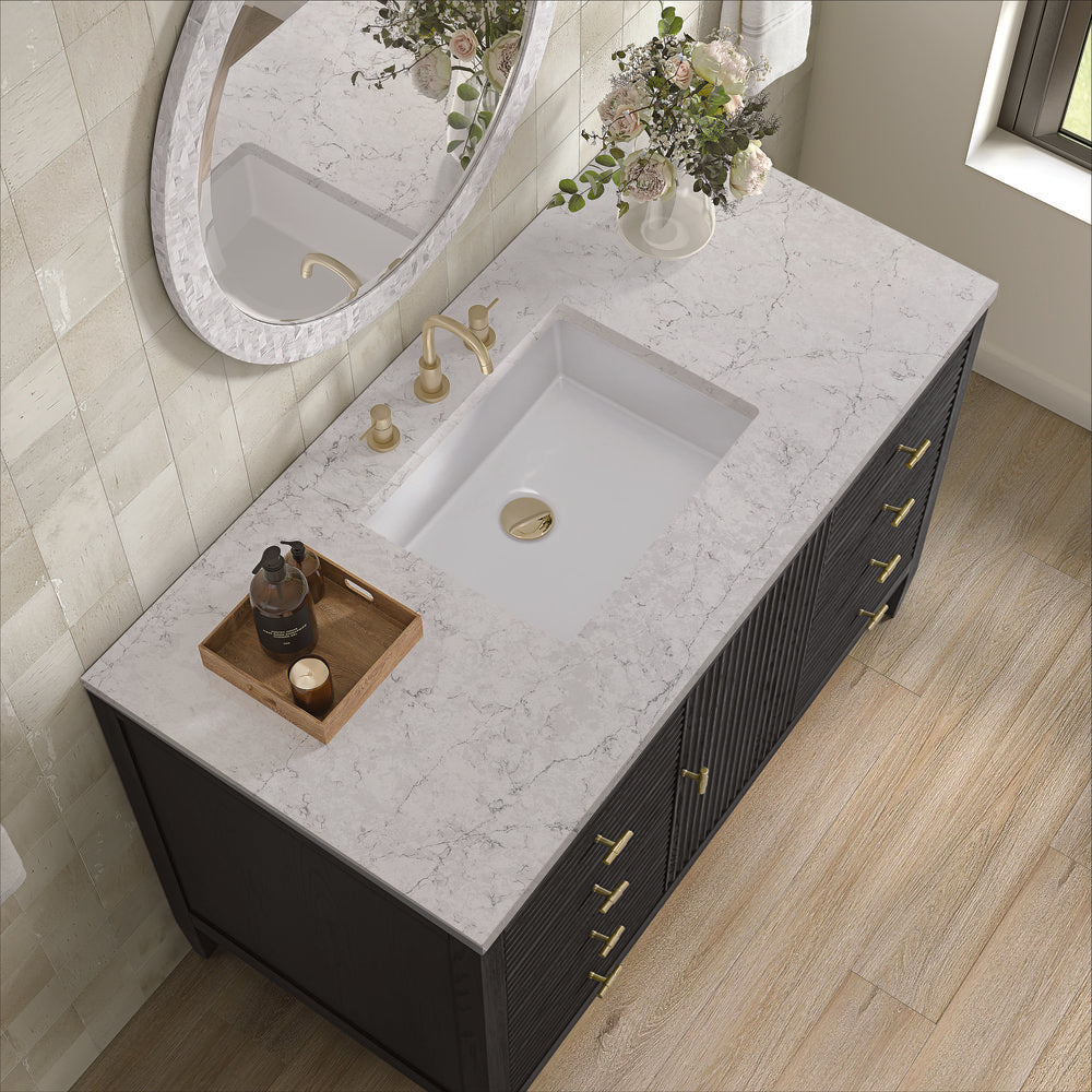 James Martin - Myrrin 48" Single Vanity, Carbon Oak w/ 3 CM Eternal Jasmine Pearl Silestone Top - 485-V48-CBO-3EJP view 7