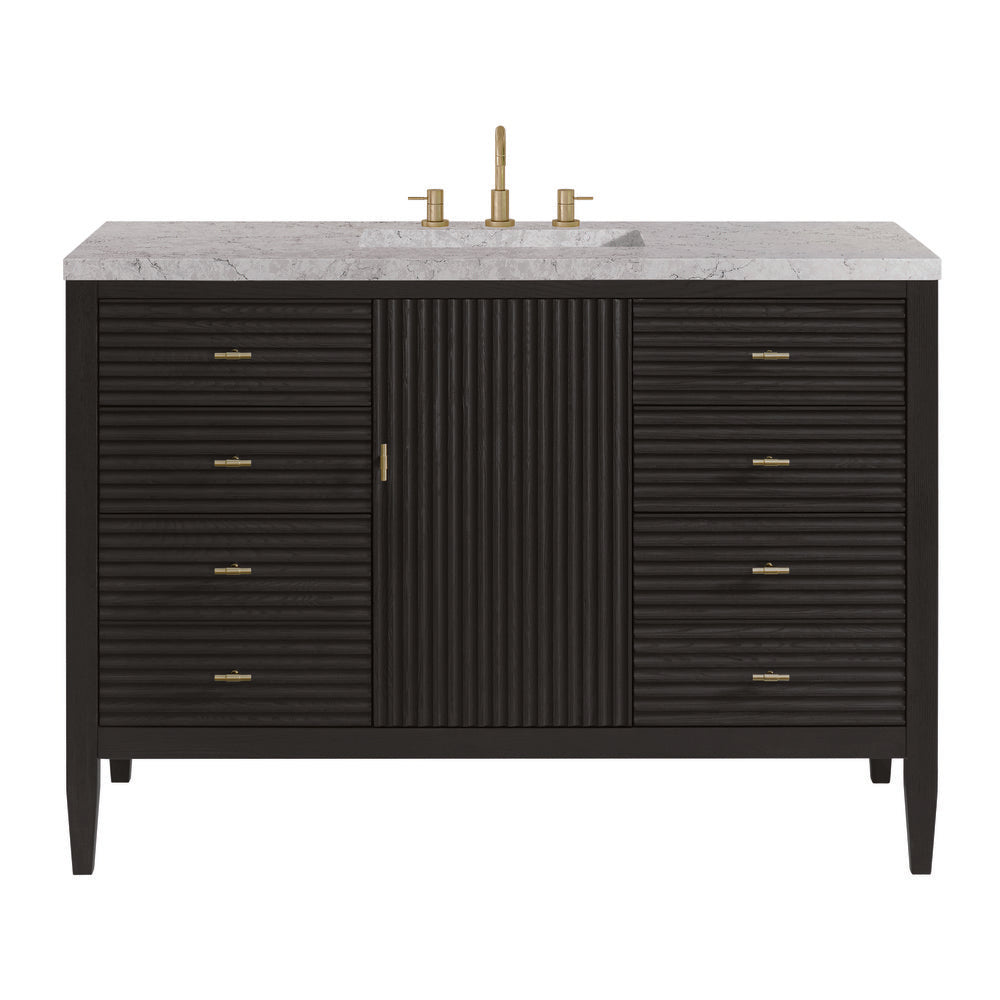 James Martin - Myrrin 48" Single Vanity, Carbon Oak w/ 3 CM Eternal Jasmine Pearl Silestone Top w/FreePower Wireless Charger - 485-V48-CBO-FEJP view 1