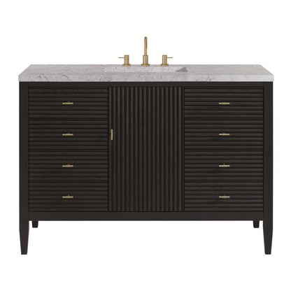 James Martin - Myrrin 48" Single Vanity, Carbon Oak w/ 3 CM Eternal Jasmine Pearl Silestone Top w/FreePower Wireless Charger - 485-V48-CBO-FEJP view 1
