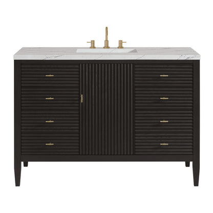 James Martin - Myrrin 48" Single Vanity, Carbon Oak w/ 3 CM Ethereal Noctis Silestone Top w/FreePower Wireless Charger - 485-V48-CBO-FENC view 1