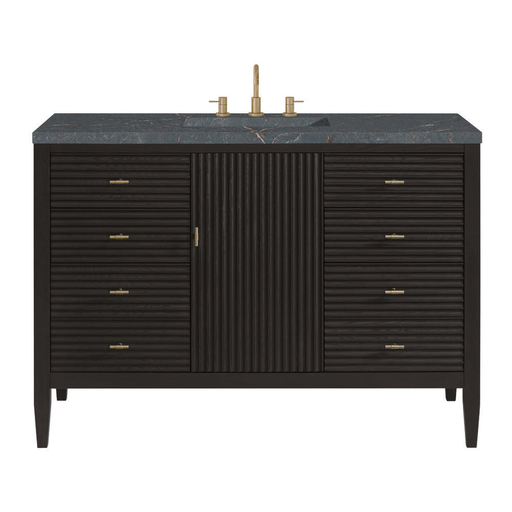 James Martin - Myrrin 48" Single Vanity, Carbon Oak w/ 3 CM Parisien Bleu Silestone Top w/FreePower Wireless Charger - 485-V48-CBO-FPBL view 1