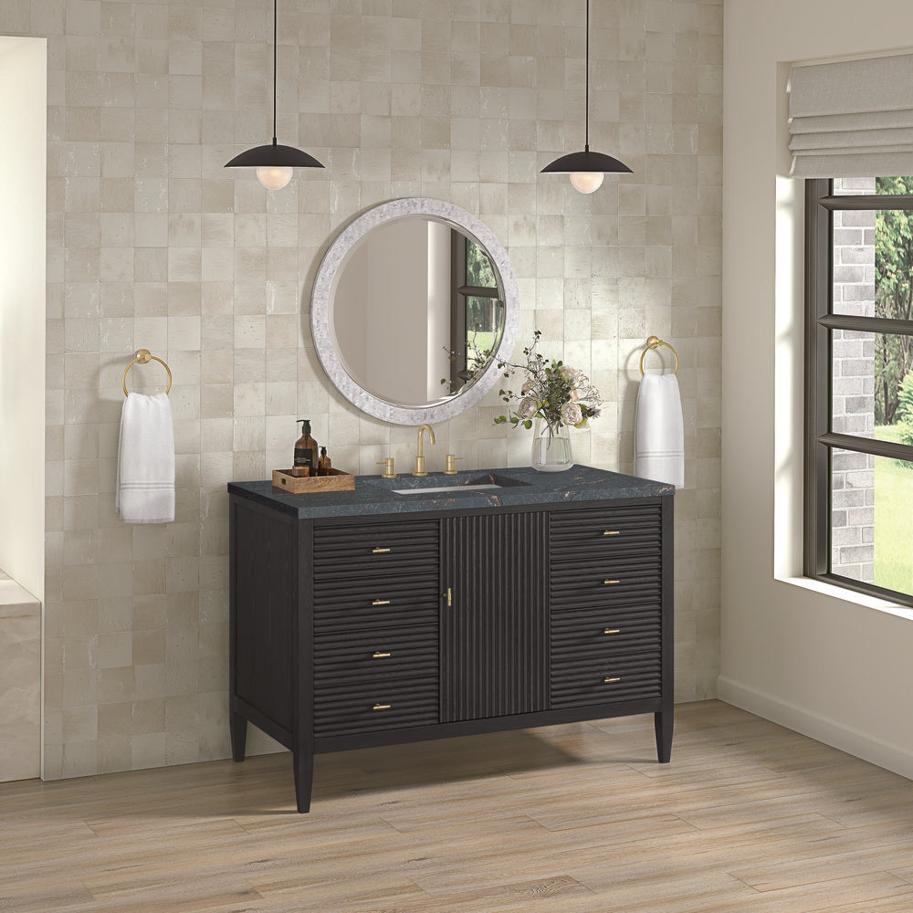 James Martin - Myrrin 48" Single Vanity, Carbon Oak w/ 3 CM Parisien Bleu Silestone Top w/FreePower Wireless Charger - 485-V48-CBO-FPBL view 5