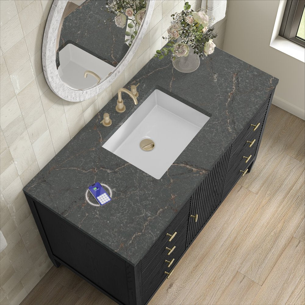 James Martin - Myrrin 48" Single Vanity, Carbon Oak w/ 3 CM Parisien Bleu Silestone Top w/FreePower Wireless Charger - 485-V48-CBO-FPBL view 8