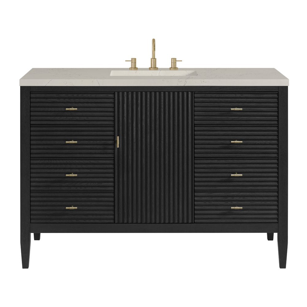 James Martin - Myrrin 48" Single Vanity, Carbon Oak, w/ 3 CM Siberian Silestone Top - 485-V48-CBO-3SFR view 1