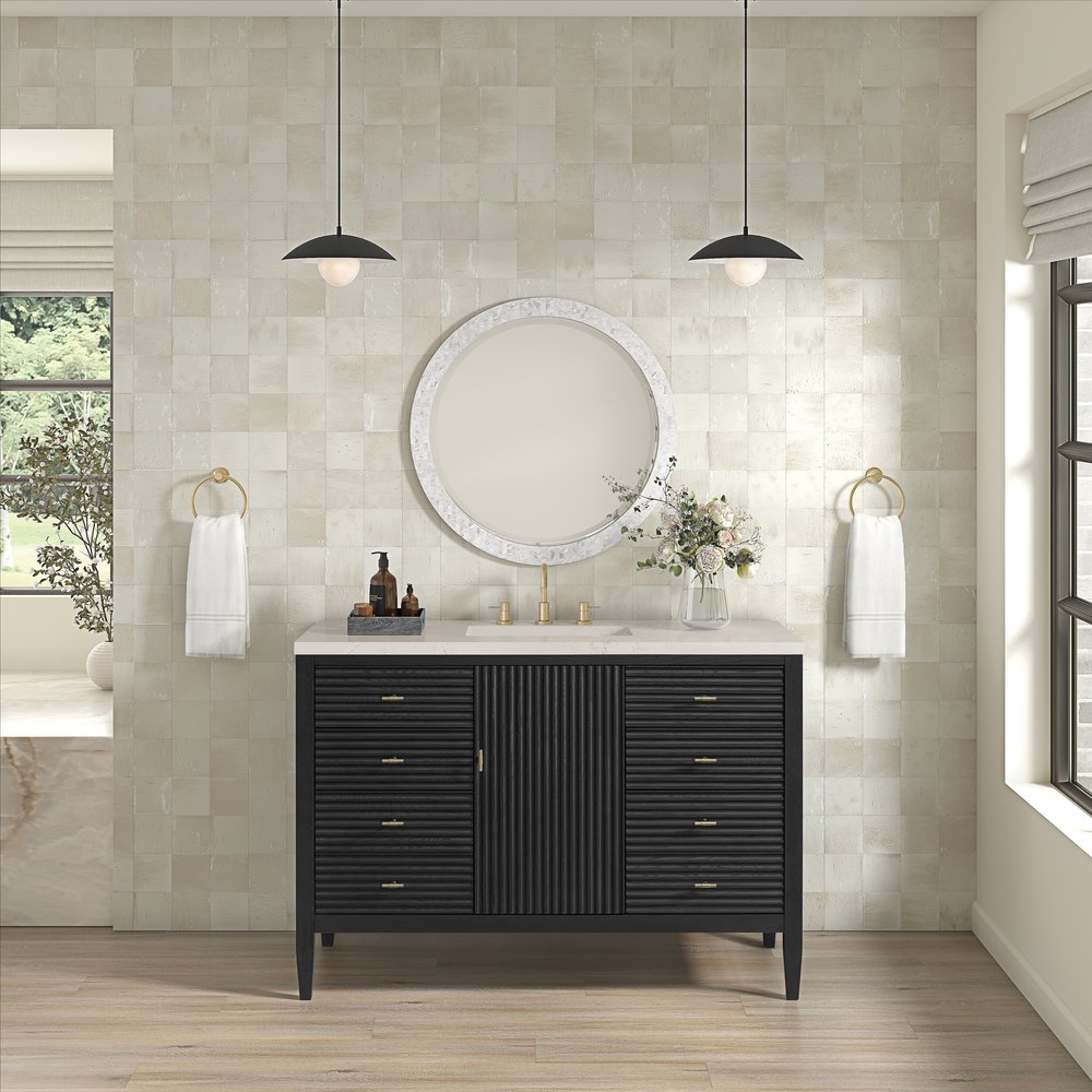James Martin - Myrrin 48" Single Vanity, Carbon Oak, w/ 3 CM Siberian Silestone Top - 485-V48-CBO-3SFR view 3