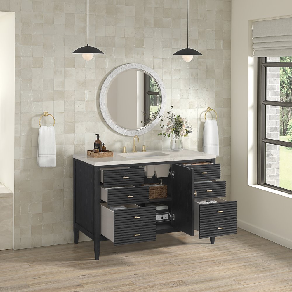 James Martin - Myrrin 48" Single Vanity, Carbon Oak, w/ 3 CM Siberian Silestone Top - 485-V48-CBO-3SFR view 5