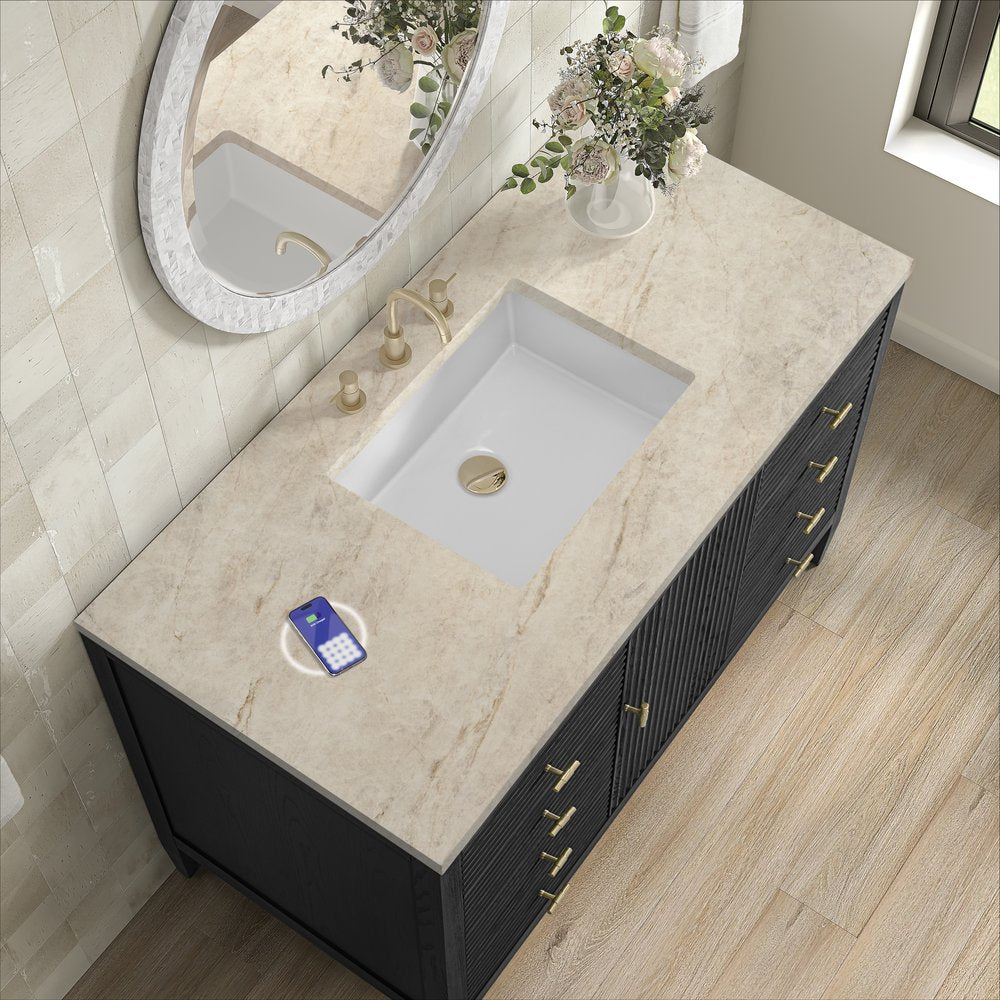 James Martin - Myrrin 48" Single Vanity, Carbon Oak, w/ 3 CM Tajnar Eclos Top w/FreePower Wireless Charger - 485-V48-CBO-FTJR view 6