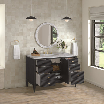 James Martin - Myrrin 48" Single Vanity, Carbon Oak w/ 3 CM Victorian Silver Silestone Top - 485-V48-CBO-3VSL view 5