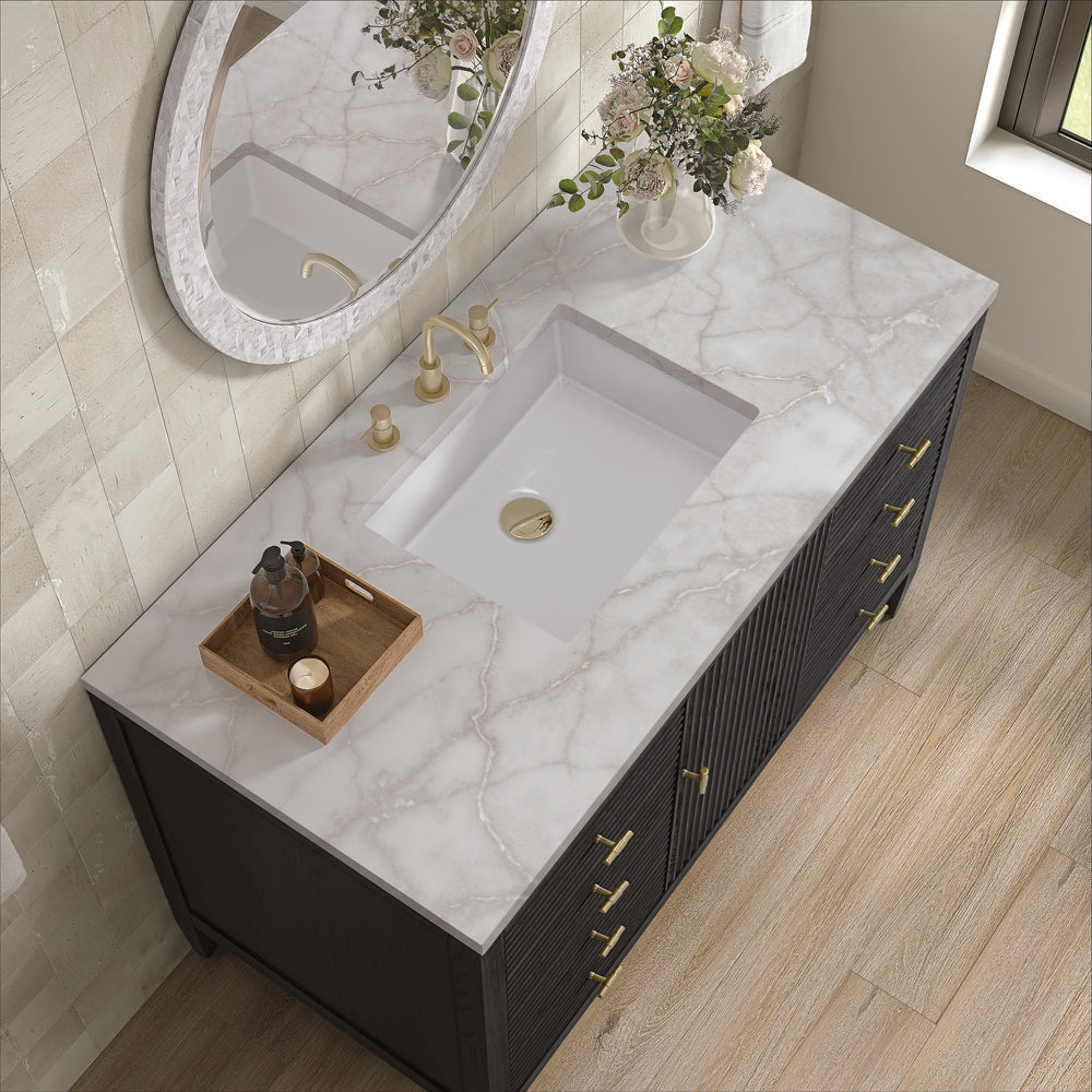 James Martin - Myrrin 48" Single Vanity, Carbon Oak w/ 3 CM Victorian Silver Silestone Top - 485-V48-CBO-3VSL view 7