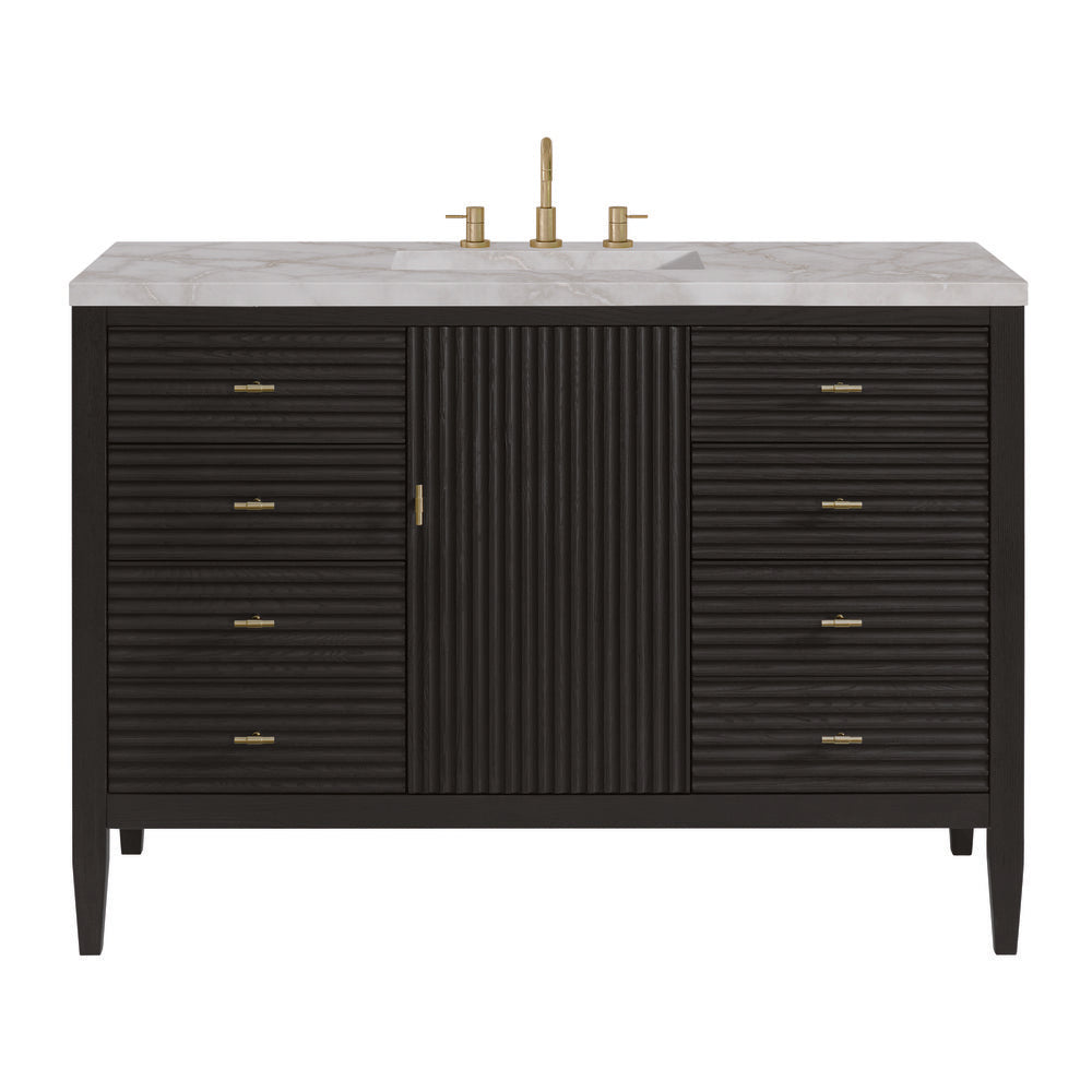 James Martin - Myrrin 48" Single Vanity, Carbon Oak w/ 3 CM Victorian Silver Silestone Top w/FreePower Wireless Charger - 485-V48-CBO-FVSL view 1