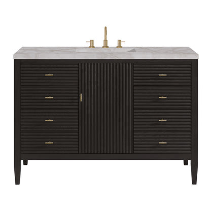 James Martin - Myrrin 48" Single Vanity, Carbon Oak w/ 3 CM Victorian Silver Silestone Top w/FreePower Wireless Charger - 485-V48-CBO-FVSL view 1