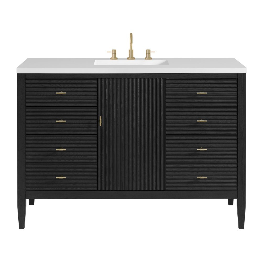 James Martin - Myrrin 48" Single Vanity, Carbon Oak w/ 3 CM White Zeus Silestone Top - 485-V48-CBO-3WZ view 1