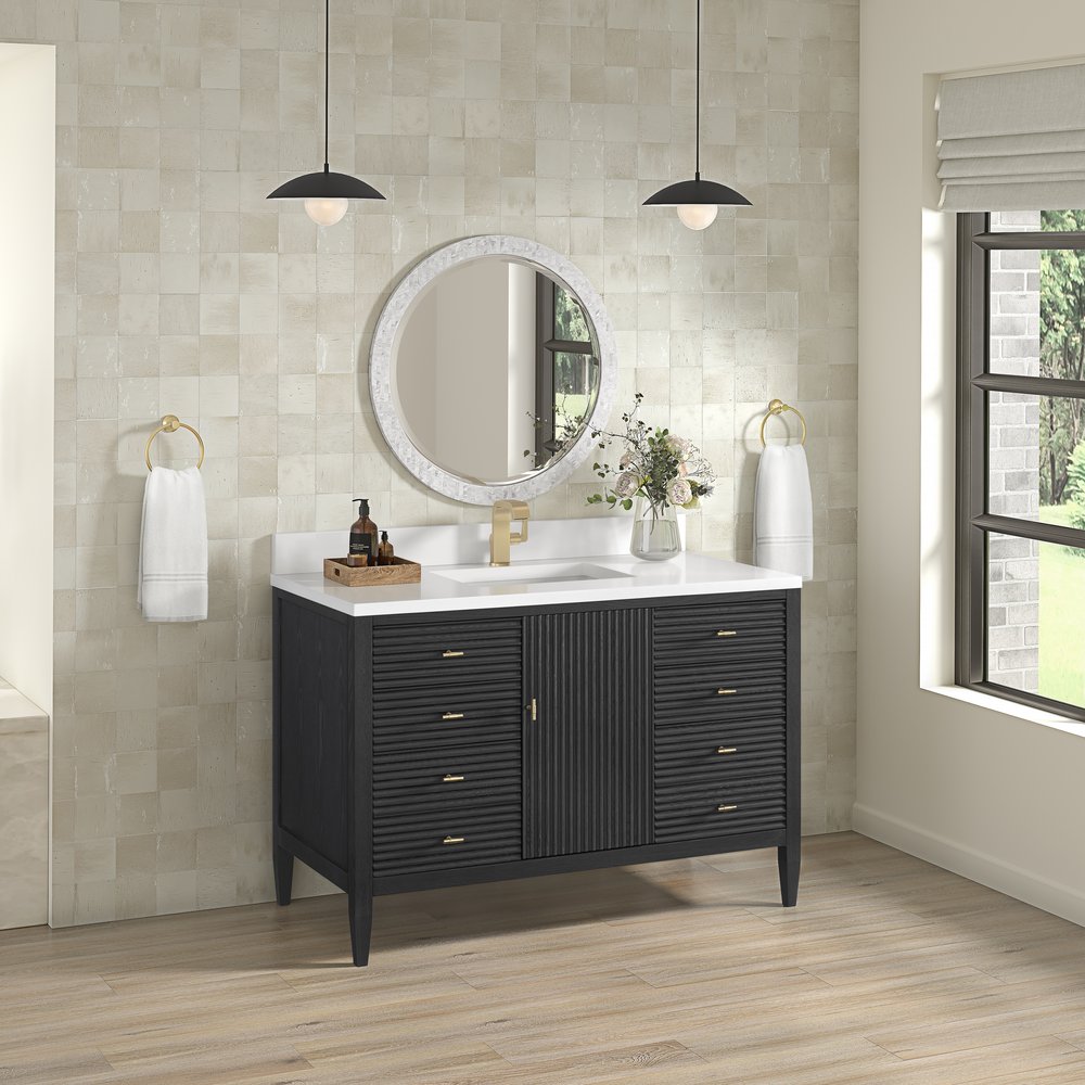 James Martin - Myrrin 48" Single Vanity, Carbon Oak w/ 3 CM White Zeus Silestone Top - 485-V48-CBO-3WZ view 4