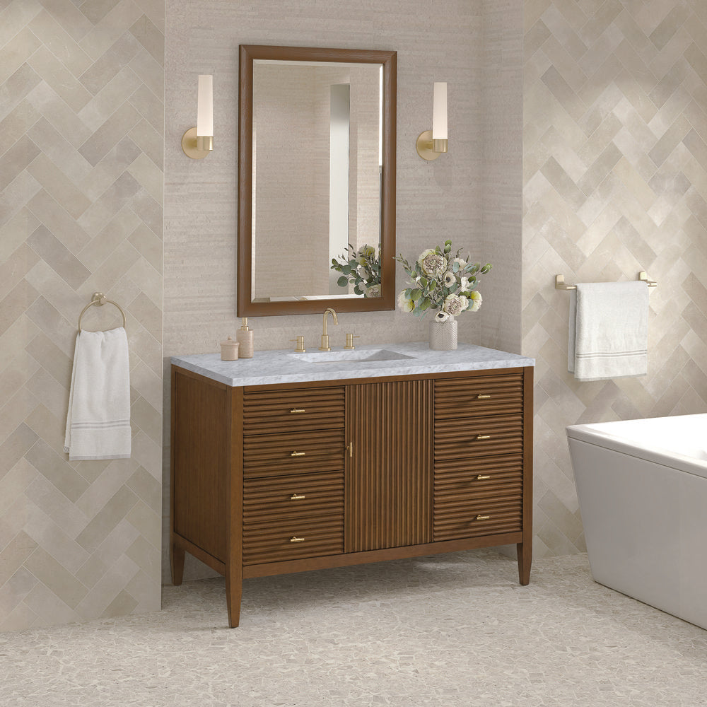 James Martin - Myrrin 48" Single Vanity, Mid Century Walnut w/ 3 CM Carrara White Marble Top - 485-V48-WLT-3CAR view 4