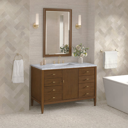 James Martin - Myrrin 48" Single Vanity, Mid Century Walnut w/ 3 CM Carrara White Marble Top - 485-V48-WLT-3CAR view 4