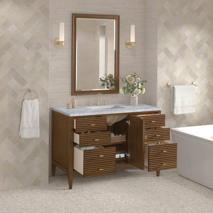 James Martin - Myrrin 48" Single Vanity, Mid Century Walnut w/ 3 CM Carrara White Marble Top - 485-V48-WLT-3CAR view 5