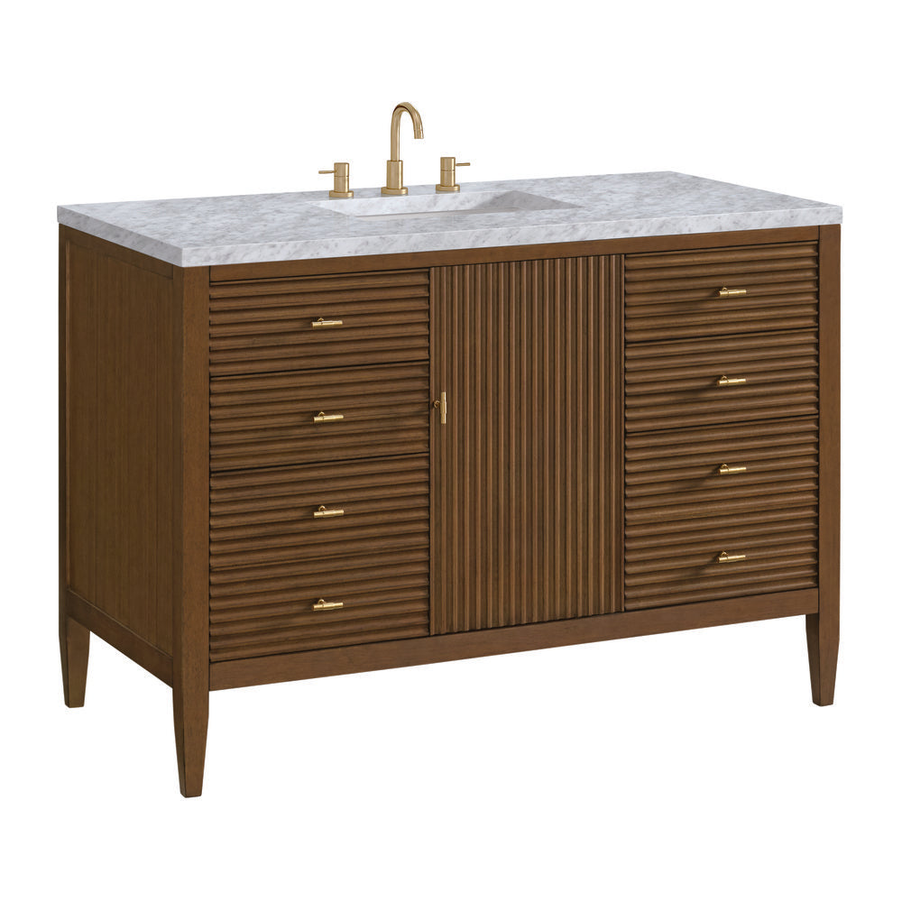James Martin - Myrrin 48" Single Vanity, Mid Century Walnut w/ 3 CM Carrara White Marble Top - 485-V48-WLT-3CAR view 10