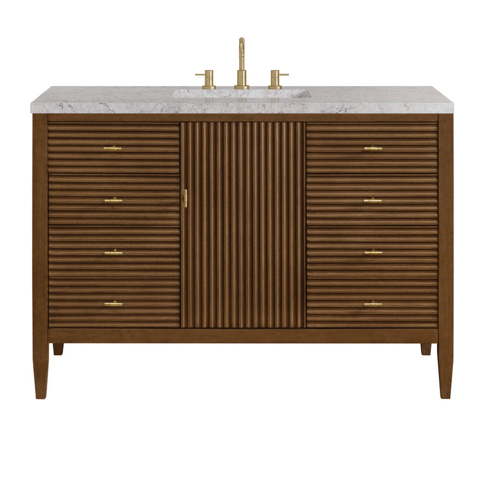 James Martin - Myrrin 48" Single Vanity, Mid Century Walnut w/ 3 CM Eternal Jasmine Pearl Silestone Top - 485-V48-WLT-3EJP view 1