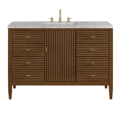 James Martin - Myrrin 48" Single Vanity, Mid Century Walnut w/ 3 CM Eternal Jasmine Pearl Silestone Top - 485-V48-WLT-3EJP view 1