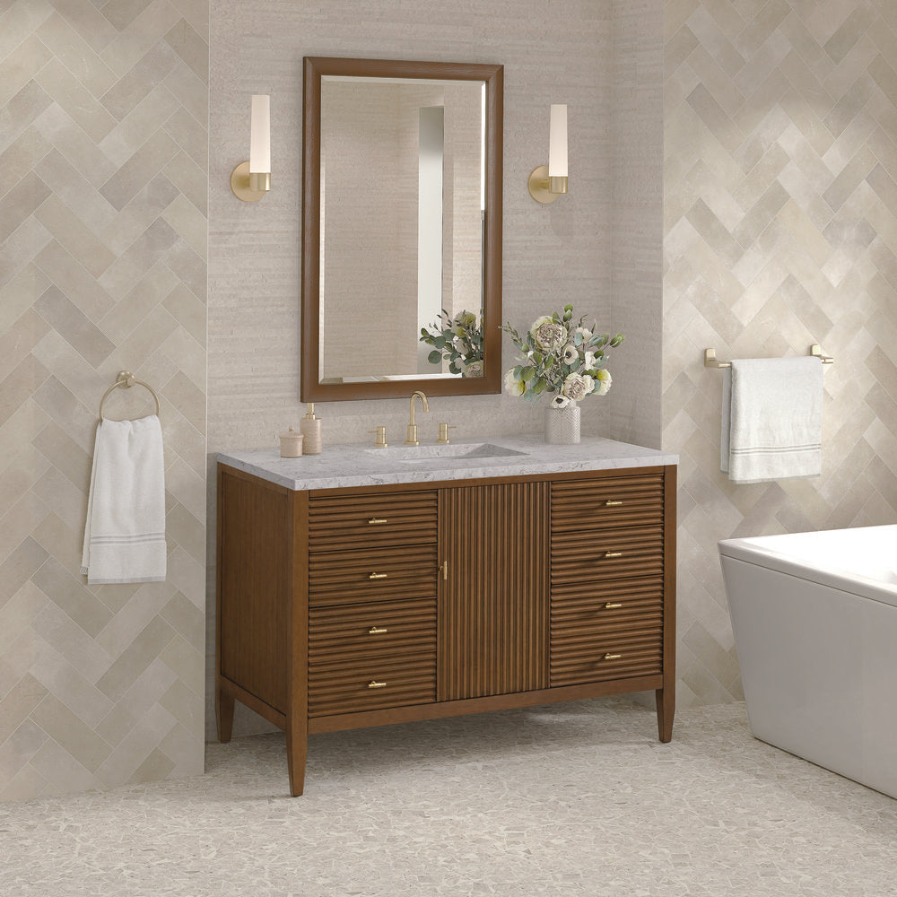 James Martin - Myrrin 48" Single Vanity, Mid Century Walnut w/ 3 CM Eternal Jasmine Pearl Silestone Top - 485-V48-WLT-3EJP view 4