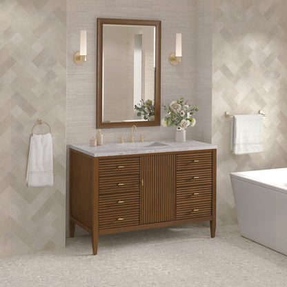 James Martin - Myrrin 48" Single Vanity, Mid Century Walnut w/ 3 CM Eternal Jasmine Pearl Silestone Top - 485-V48-WLT-3EJP view 4