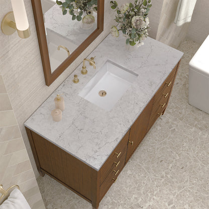 James Martin - Myrrin 48" Single Vanity, Mid Century Walnut w/ 3 CM Eternal Jasmine Pearl Silestone Top - 485-V48-WLT-3EJP view 7