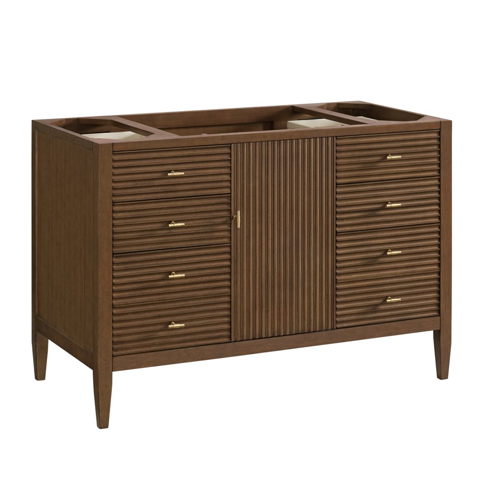 James Martin - Myrrin 48" Single Vanity, Mid Century Walnut w/ 3 CM Eternal Jasmine Pearl Silestone Top w/FreePower Wireless Charger - 485-V48-WLT-FEJP view 3