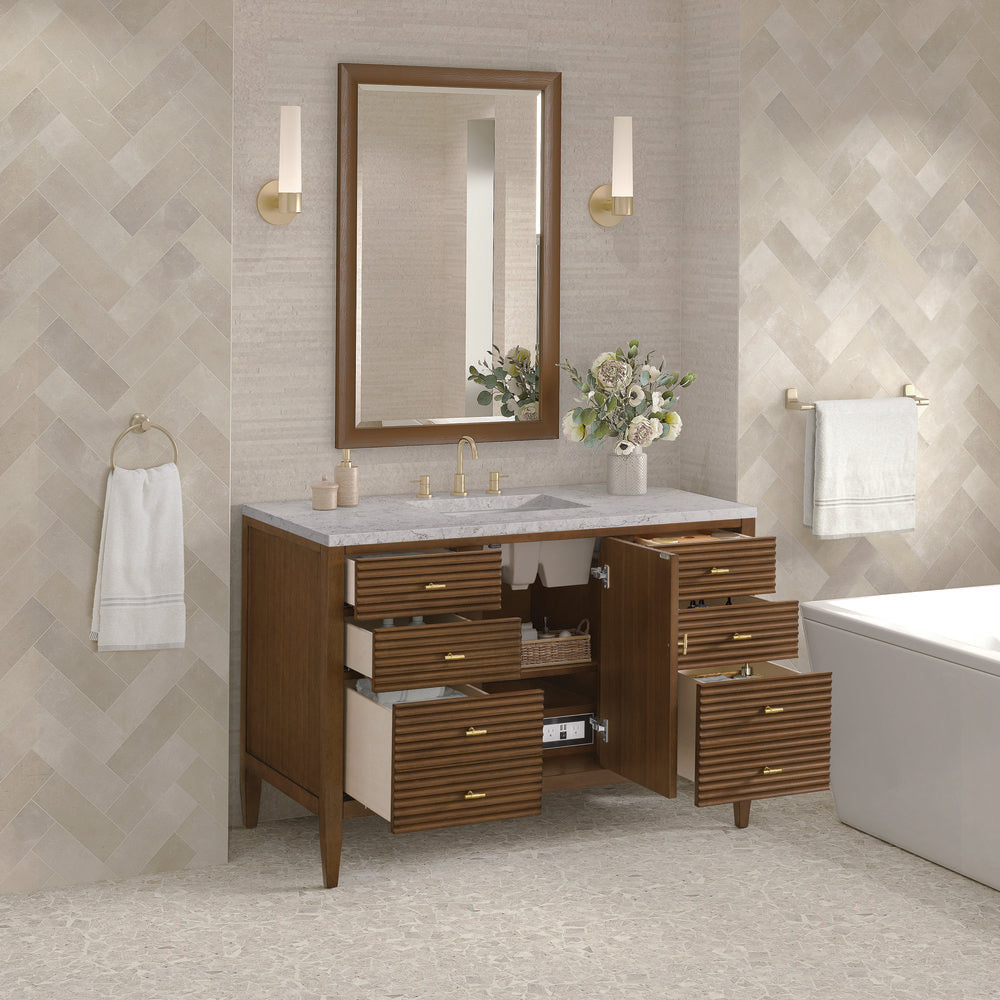 James Martin - Myrrin 48" Single Vanity, Mid Century Walnut w/ 3 CM Eternal Jasmine Pearl Silestone Top w/FreePower Wireless Charger - 485-V48-WLT-FEJP view 6