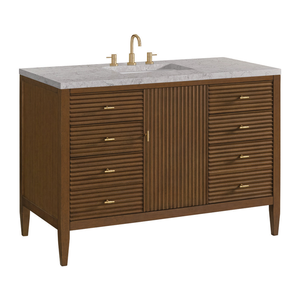 James Martin - Myrrin 48" Single Vanity, Mid Century Walnut w/ 3 CM Eternal Jasmine Pearl Silestone Top w/FreePower Wireless Charger - 485-V48-WLT-FEJP view 11