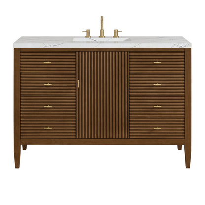 James Martin - Myrrin 48" Single Vanity, Mid Century Walnut w/ 3 CM Ethereal Noctis Silestone Top - 485-V48-WLT-3ENC view 1