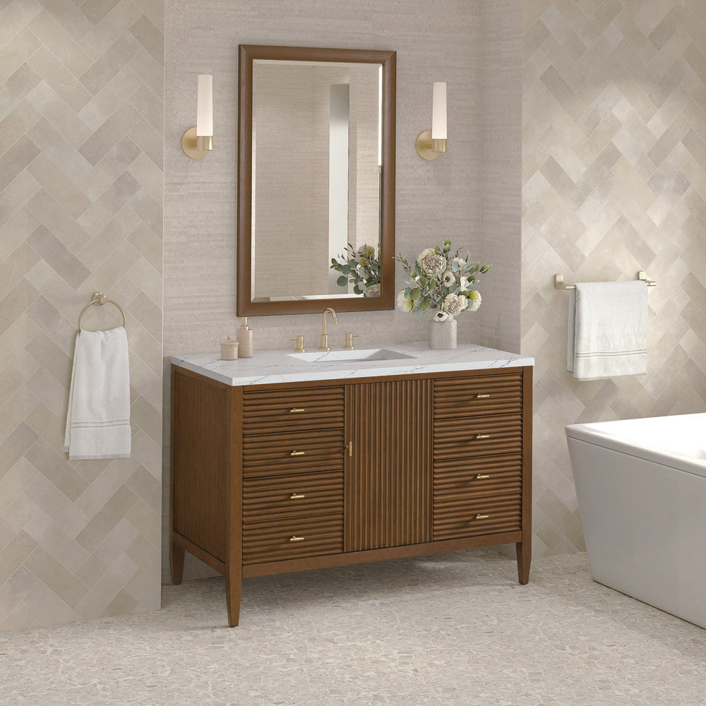 James Martin - Myrrin 48" Single Vanity, Mid Century Walnut w/ 3 CM Ethereal Noctis Silestone Top - 485-V48-WLT-3ENC view 4