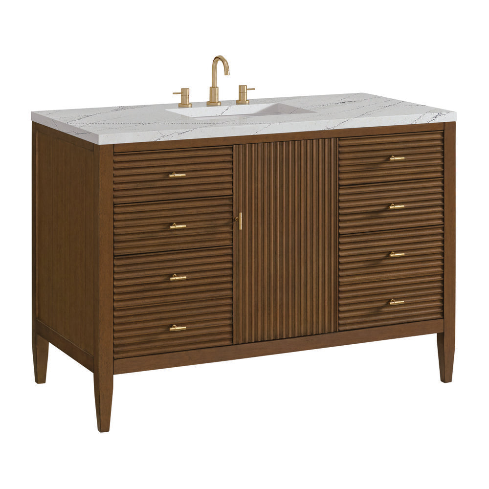 James Martin - Myrrin 48" Single Vanity, Mid Century Walnut w/ 3 CM Ethereal Noctis Silestone Top - 485-V48-WLT-3ENC view 10