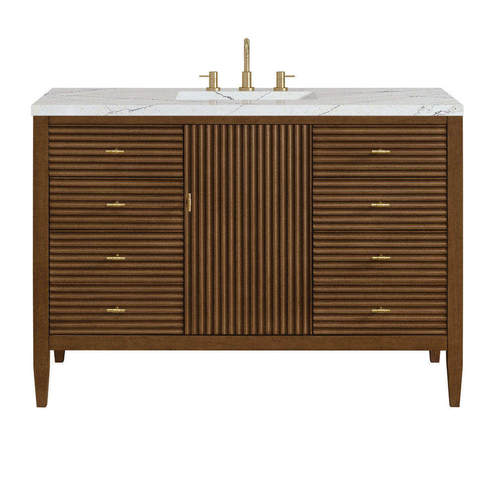 James Martin - Myrrin 48" Single Vanity, Mid Century Walnut w/ 3 CM Ethereal Noctis Silestone Top w/FreePower Wireless Charger - 485-V48-WLT-FENC view 1