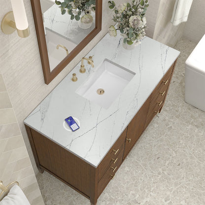 James Martin - Myrrin 48" Single Vanity, Mid Century Walnut w/ 3 CM Ethereal Noctis Silestone Top w/FreePower Wireless Charger - 485-V48-WLT-FENC view 8
