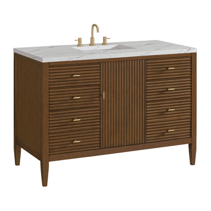 James Martin - Myrrin 48" Single Vanity, Mid Century Walnut w/ 3 CM Ethereal Noctis Silestone Top w/FreePower Wireless Charger - 485-V48-WLT-FENC view 11