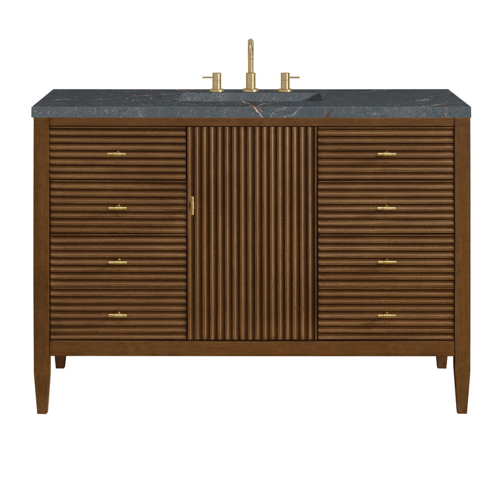 James Martin - Myrrin 48" Single Vanity, Mid Century Walnut w/ 3 CM Parisien Bleu Silestone Top - 485-V48-WLT-3PBL view 1