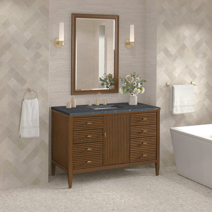 James Martin - Myrrin 48" Single Vanity, Mid Century Walnut w/ 3 CM Parisien Bleu Silestone Top - 485-V48-WLT-3PBL view 4