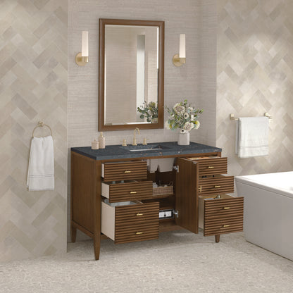 James Martin - Myrrin 48" Single Vanity, Mid Century Walnut w/ 3 CM Parisien Bleu Silestone Top - 485-V48-WLT-3PBL view 5