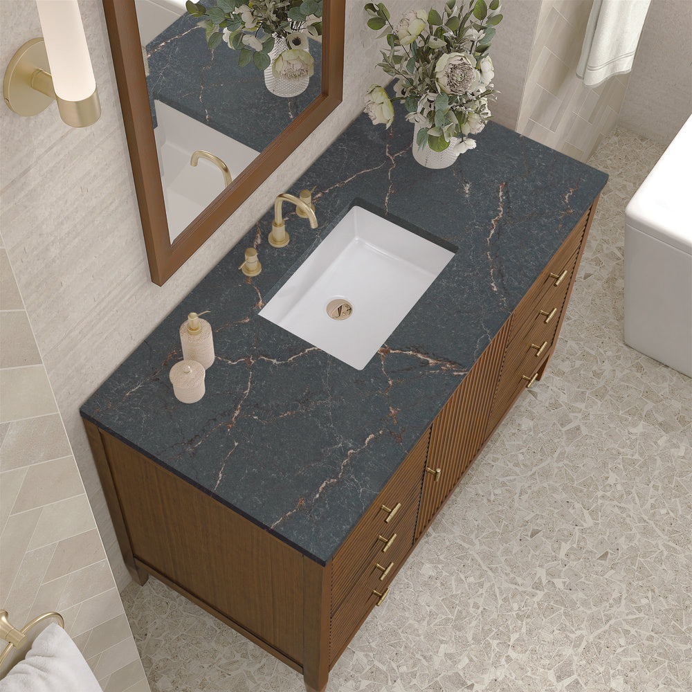 James Martin - Myrrin 48" Single Vanity, Mid Century Walnut w/ 3 CM Parisien Bleu Silestone Top - 485-V48-WLT-3PBL view 7