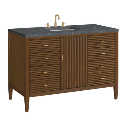 James Martin - Myrrin 48" Single Vanity, Mid Century Walnut w/ 3 CM Parisien Bleu Silestone Top - 485-V48-WLT-3PBL view 10