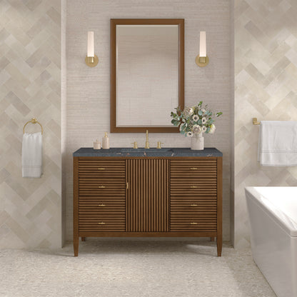 James Martin - Myrrin 48" Single Vanity, Mid Century Walnut w/ 3 CM Parisien Bleu Silestone Top w/FreePower Wireless Charger - 485-V48-WLT-FPBL view 4