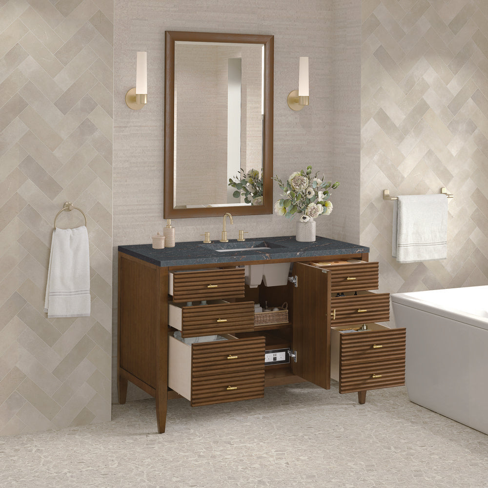 James Martin - Myrrin 48" Single Vanity, Mid Century Walnut w/ 3 CM Parisien Bleu Silestone Top w/FreePower Wireless Charger - 485-V48-WLT-FPBL view 6