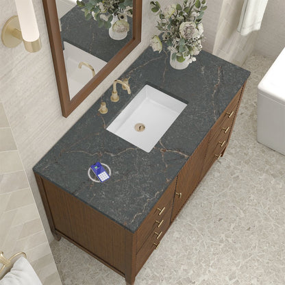 James Martin - Myrrin 48" Single Vanity, Mid Century Walnut w/ 3 CM Parisien Bleu Silestone Top w/FreePower Wireless Charger - 485-V48-WLT-FPBL view 8