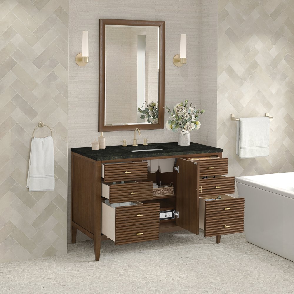 James Martin - Myrrin 48" Single Vanity, Mid Century Walnut, w/ 3 CM Phantome Eclos Top - 485-V48-WLT-3PHT view 5