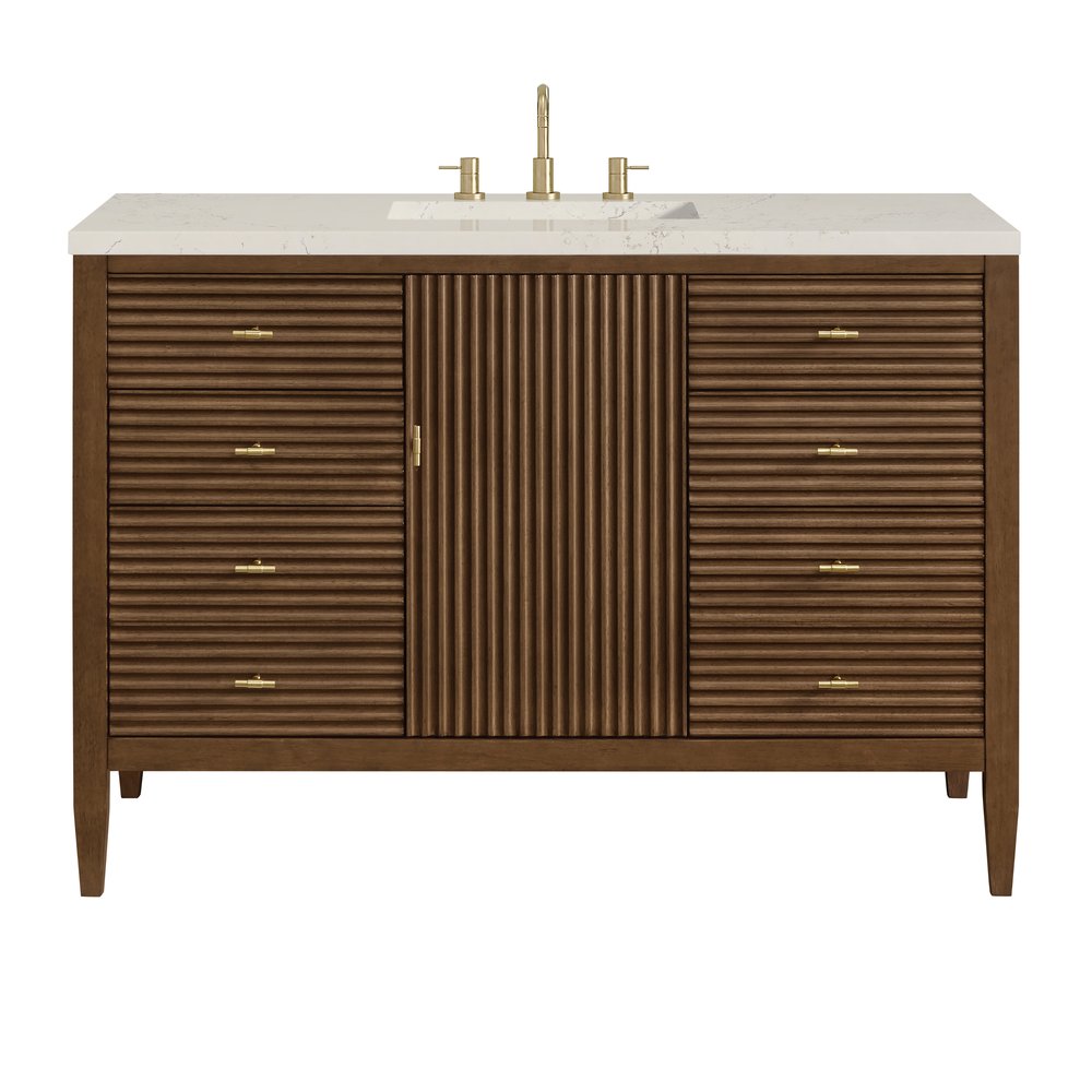 James Martin - Myrrin 48" Single Vanity, Mid Century Walnut, w/ 3 CM Siberian Silestone Top - 485-V48-WLT-3SFR view 1