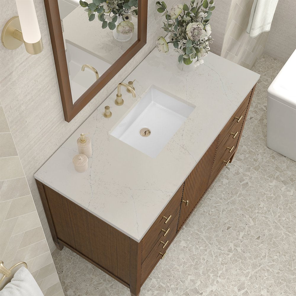James Martin - Myrrin 48" Single Vanity, Mid Century Walnut, w/ 3 CM Siberian Silestone Top - 485-V48-WLT-3SFR view 7