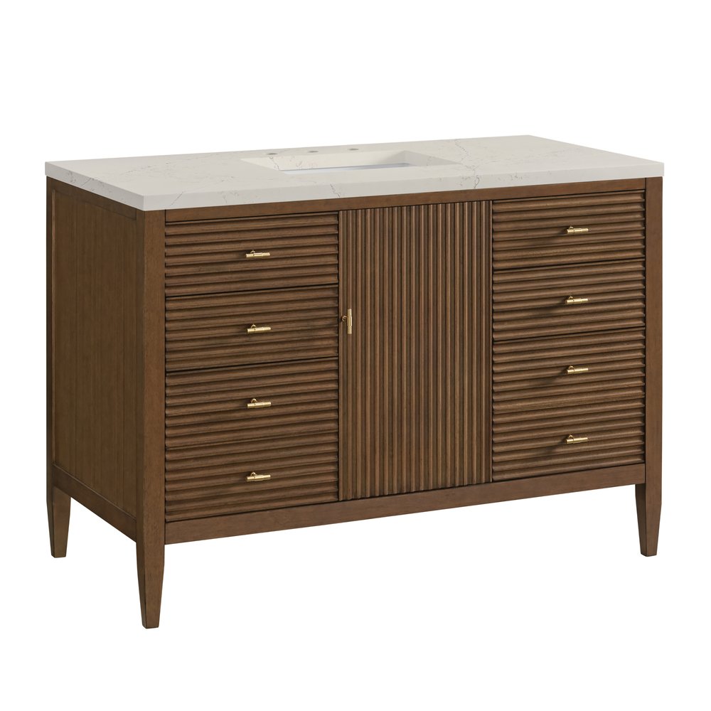 James Martin - Myrrin 48" Single Vanity, Mid Century Walnut, w/ 3 CM Siberian Silestone Top - 485-V48-WLT-3SFR view 10