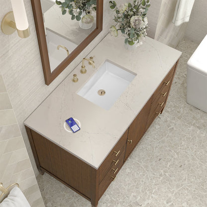 James Martin - Myrrin 48" Single Vanity, Mid Century Walnut, w/ 3 CM Siberian Silestone Top w/FreePower Wireless Charger - 485-V48-WLT-FSFR view 7