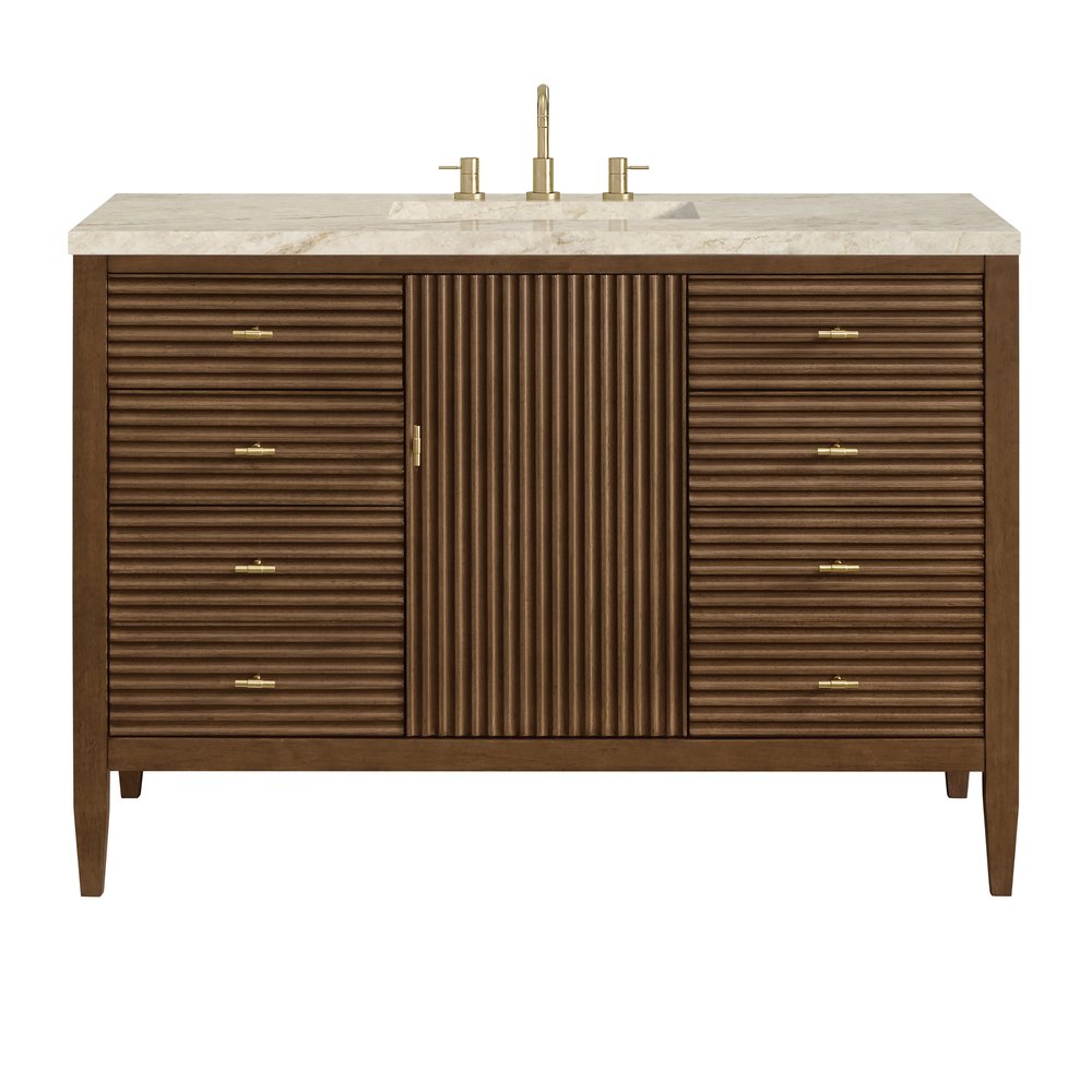 James Martin - Myrrin 48" Single Vanity, Mid Century Walnut, w/ 3 CM Tajnar Eclos Top - 485-V48-WLT-3TJR view 1